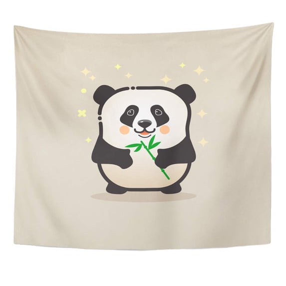 REFRED Cute Panda Bear with Bamboo Gray Lovely Amusing Little Smiling in Cartoon Emblem Mascot Sticker Wall Art Hanging Tapestry Home Decor for Living Room Bedroom Dorm 51x60 inch