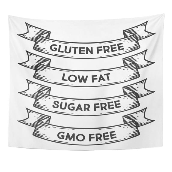 REFRED Gluten Free Low Sugar GMO Badge Emblem Ribbon Monochrome Vintage Engraving Sign Sketch Retro Style Wall Art Hanging Tapestry Home Decor for Living Room Bedroom Dorm 60x80 inch