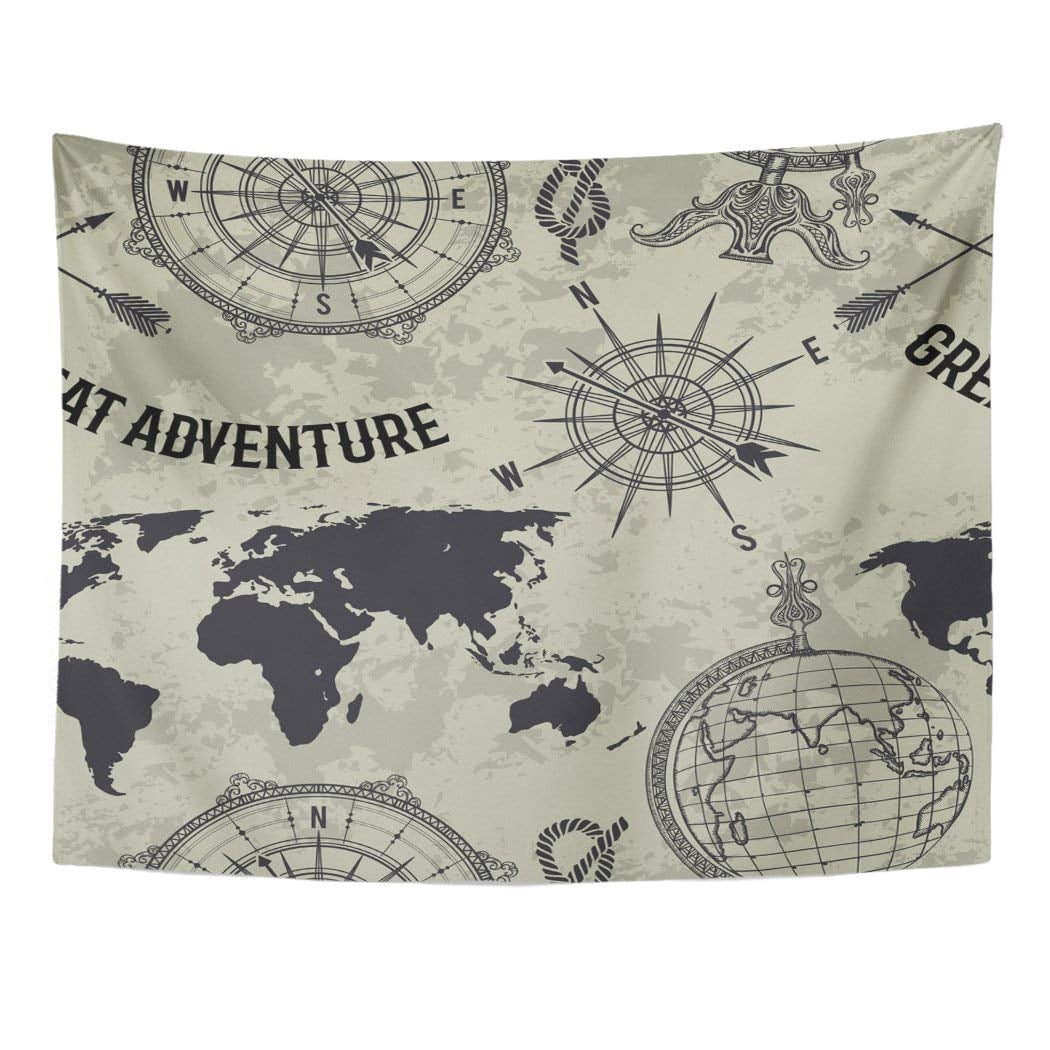 REFRED Pattern Vintage Globe Compass World Map and Wind Rose Retro ...