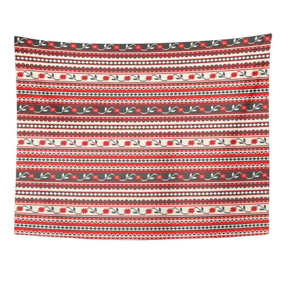 REFRED Red Pattern Inspired by Romanian Traditional Flower Folk Abstract Wall Art Hanging Tapestry Home Decor for Living Room Bedroom Dorm 51x60 inch