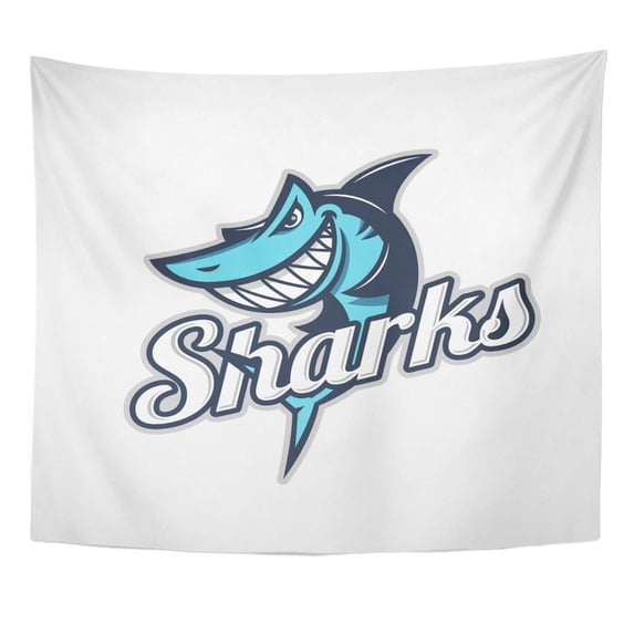 REFRED Team Badge Colored Shark Mascot Title Label Aggressive Angry Wall Art Hanging Tapestry Home Decor for Living Room Bedroom Dorm 51x60 inch