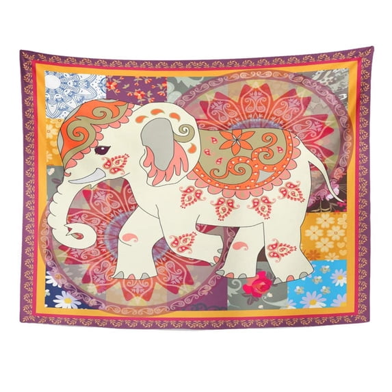 REFRED Vintage with Cute Cartoon Elephant Flower Mandala and Paisley in Patchwork Wall Art Hanging Tapestry Home Decor for Living Room Bedroom Dorm 51x60 inch