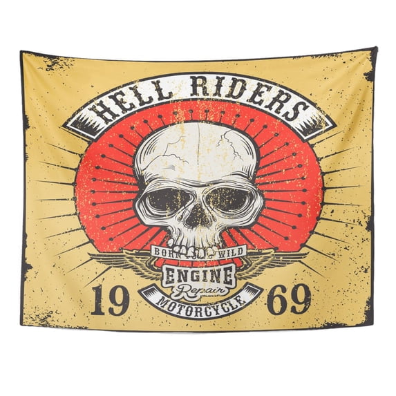 REFRED Vintage Skull Hell Riders About Graphic Motorcycle Wall Art Hanging Tapestry Home Decor for Living Room Bedroom Dorm 60x80 inch