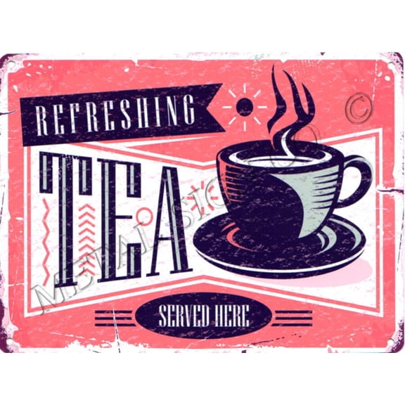 REFRESHING TEA SERVED HERE metal aluminum wall sign,bar shed garage cafe shop kitchen Size: 8 x 12 Inch