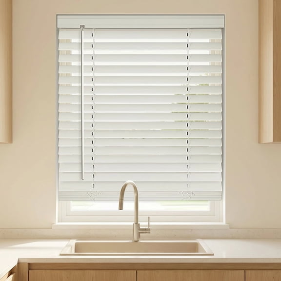 REGAL Estate Cordless Blinds for Windows, 2" Faux Wood Horizontal Blinds, Light Filtering, White, 34" W x 48" H