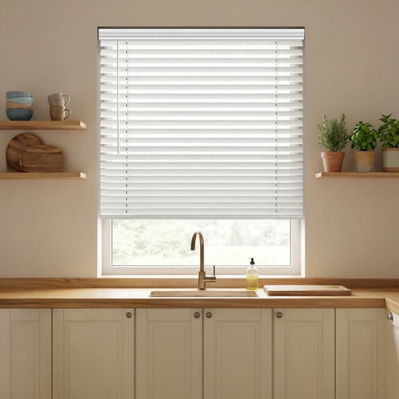 Regal Estate Faux Wood Blinds, Cordless 2 Inch Faux Wood Blinds for Windows, Moisture Resistant Faux Blinds, 22" W x 48" H, White