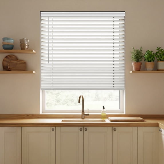 REGAL estate Cordless 2" Embossed Faux Wood Blinds, Moisture-Resistant Light Control Window Blinds, Privacy Shades, 24.5" W x 64" H, White