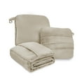 thumbnail image 1 of REGAL ESTATE, Super Soft 4 in 1 Travel Blanket Pillow with Luggage Sleeve and Backpack Clip, Tan, 1 of 5