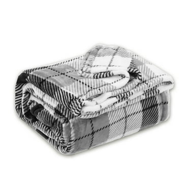 REGAL ESTATE, Super Soft Velvet Plush Full/Queen Size Blanket, 90"x90", Gray Plaid