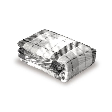 Regal Estate Velvet Plush Blanket, Queen/Full, Gray Plaid, 102" x 90"