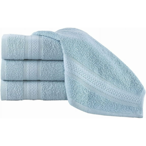 REGAL RUBY 4 Pieces Bath Linen Set Light Blue Washcloths Quick-Dry, Highly Absorbent, Soft Feel Fingertip Towels