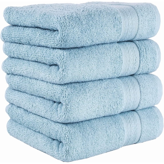 REGAL RUBY Quick-Dry 4 Pieces Light Blue Hand Towels Highly Absorbent 100% Turkish Cotton - Perfect Lightweight Towel for Bathroom, Kitchen, Guests, Pool, Gym, Camp, Travel, College Dorm, Shower