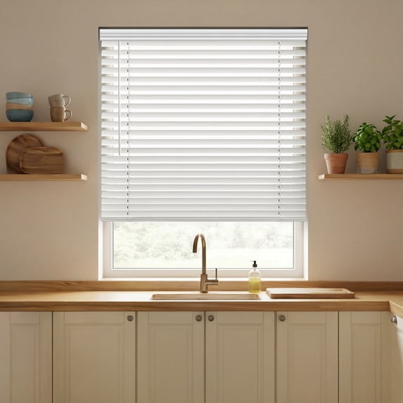 REGAL estate Cordless 2" Embossed Faux Wood Blinds, Moisture-Resistant Light Control Window Blinds, Privacy Shades, 55.5" W x 60" H, White