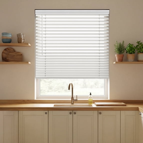 REGAL estate, Cordless 2" Faux Wood Blinds, 66.5"W x 60"H, White