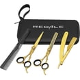 thumbnail image 1 of REGALE Gold Pro Barber Kit 5-Piece Professional Set include Titanium Gold Scissors, Shears, Razor & Comb and Case, Premium Hair cutting kit set, 1 of 8