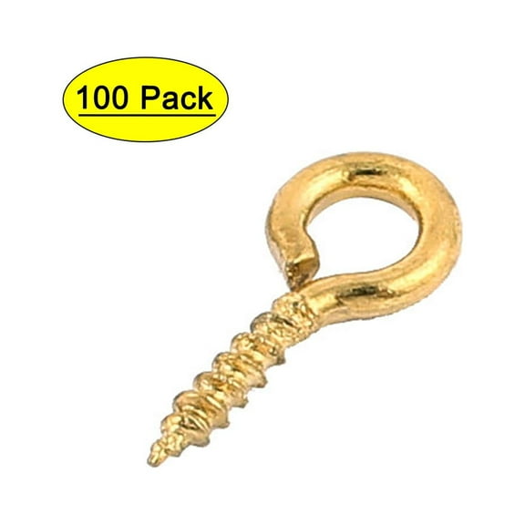 REGALWOVEN 1.2mm x 5mm Thread Brass Plated Screw In Eye Hook Bolts Fastener (100-pack)