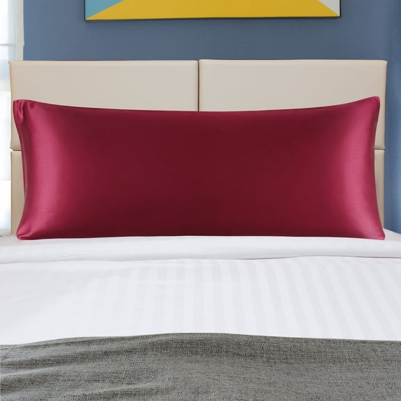 REGALWOVEN 1 PC Satin Body Pillowcases for Hair and Skin, Luxury Silky Pillow Cover Smooth Soft Long Satin Pillow Cases with Zipper Closure Burgundy Standard