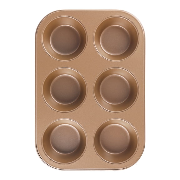 REGALWOVEN 1 Pack Cup Cake Pans, Nonstick Cupcake Pan 6 Cups, Cheesecake Pans, Muffin-Pan for Baking, Cupcake Baking Pan for Oven Gold 10.4*7.1*1.2in