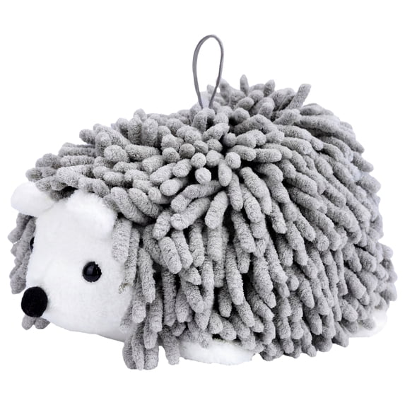 REGALWOVEN 1 Pack Cute Animal Chenille Hanging Hand Towel, Absorbent Soft Bathroom Decorative Towel for Kitchen Grey 10" x 6"