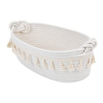 REGALWOVEN 1 Pack Storage Basket, Shelf Closet Storage Bin with Tassels for Key Tray Bowl for Entryway Desk, Catchall Home Decor White 13.4*6.3*4.7in