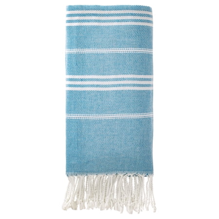 REGALWOVEN 1 Pack Stripe Turkish Beach Towel with Tassel, Quick Dry, Sand Free, Functional As Beach Towel, Bath Towel, Yoga Mat Blue 71" x 35"