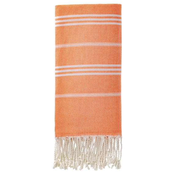 REGALWOVEN 1 Pack Stripe Turkish Beach Towel with Tassel, Quick Dry, Sand Free, Functional As Beach Towel, Bath Towel, Yoga Mat Orange 71" x 35"