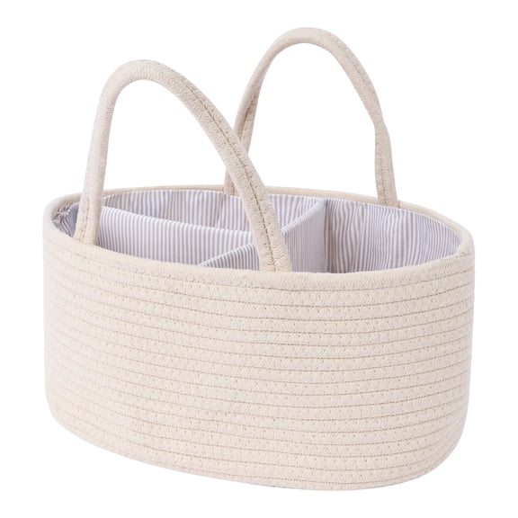 REGALWOVEN 1 Pack Woven Storage Basket Bin with Divider and Handle for Blankets, Clothes, Organizer Bin for Living Room Home Decor Beige 15*9.8*6.7in