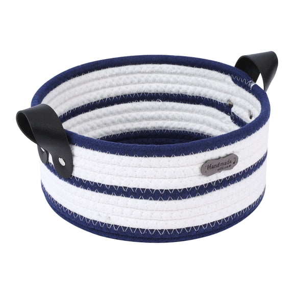REGALWOVEN 1 Pack Woven Storage Basket, Shelf Closet Storage Bin with Leather Handles for Key Tray Bowl for Entryway Desk, Home Decor Dark Blue 7.9*3.9in