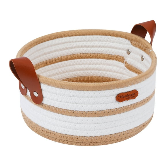 REGALWOVEN 1 Pack Woven Storage Basket, Shelf Closet Storage Bin with Leather Handles for Key Tray Bowl for Entryway Desk, Home Decor Khaki 7.9*3.9in