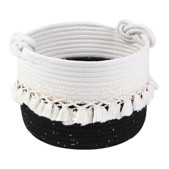 REGALWOVEN 1 Pack Woven Storage Basket, Shelf Closet Storage Bin with Tassel for Key Tray Bowl for Entryway Desk, Catchall Home Decor Black 9.4*6.7in