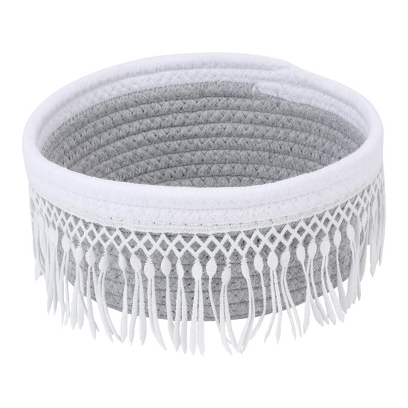 REGALWOVEN 1 Pack Woven Storage Basket, Shelf Closet Storage Bin with Tassel for Tray Bowl for Entryway Desk, Catchall Home Decor Gray 8.1*3.7in