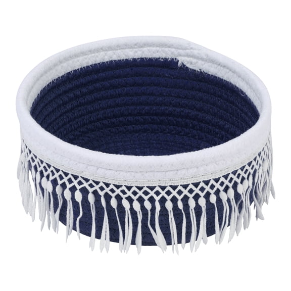 REGALWOVEN 1 Pack Woven Storage Basket, Shelf Closet Storage Bin with Tassel for Tray Bowl for Entryway Desk, Catchall Home Decor Navy 8.1*3.7in