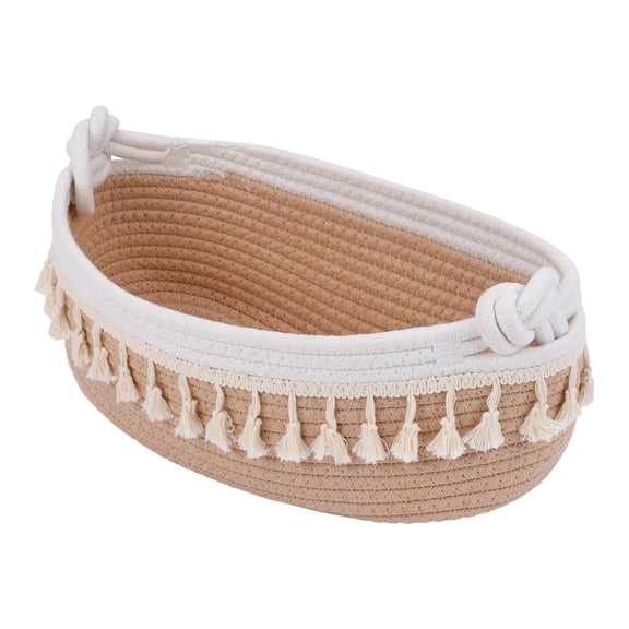 REGALWOVEN 1 Pack Woven Storage Basket, Solid Shelf Storage Bin with Tassel for Key Tray Bowl for Entryway Desk, Catchall Home Decor Brown 13.4*6.3*4.7in