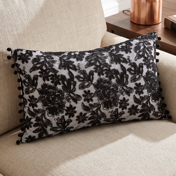 REGALWOVEN 1 Pc Vintage Embroidered Floral Throw Pillow Covers Cushion Cases for Elegant Home Decor and Cozy Living Room Aesthetic Black 20 x 12 Inch