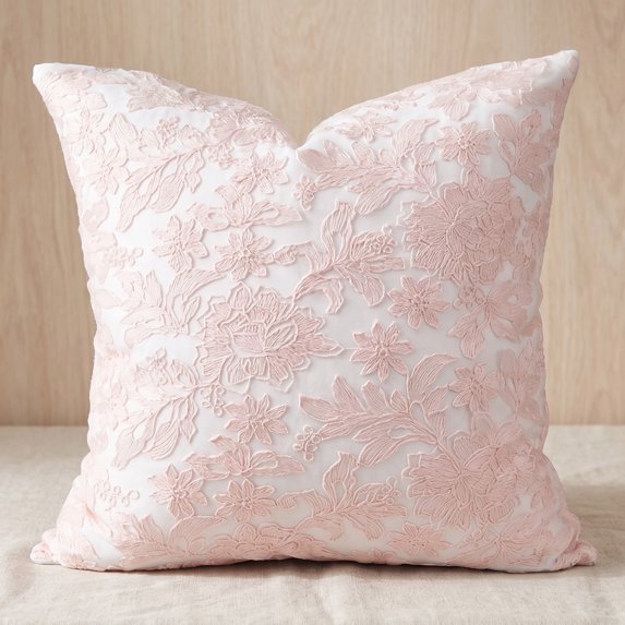 REGALWOVEN 1 Pc Vintage Embroidered Floral Throw Pillow Covers Cushion Cases for Elegant Home Decor and Cozy Living Room Aesthetic Pink 18 x 18 Inch