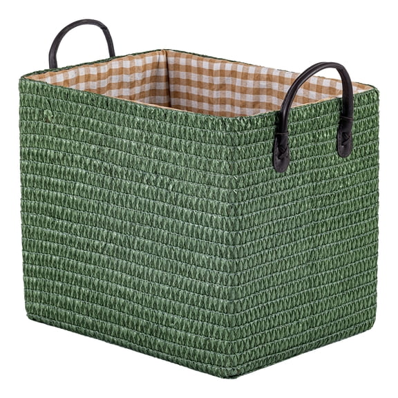 REGALWOVEN 1 Pcs Woven Storage Basket, Shelf Closet Storage Bin for Clothes, Shoes, Organizer Bin with Handles for Home Decor Green 13.8*10.2*11.8in