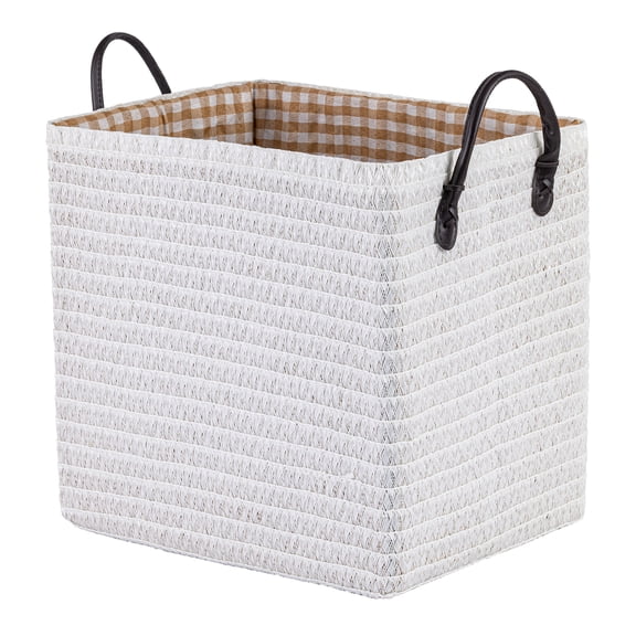 REGALWOVEN 1 Pcs Woven Storage Basket, Shelf Closet Storage Bin for Clothes, Shoes, Organizer Bin with Handles for Home Decor White 11.8*9.1*11.4in