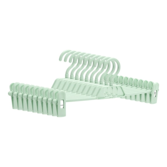 REGALWOVEN 10 Pack Plastic Non-Slip Hangers with Pinch Clips, Durable 360-degree Space Saving Clothes Hangers for Clothing, Closet and Pants Green