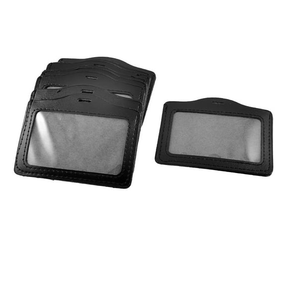 REGALWOVEN 10 Pcs Horizontal Faux Leather Name Tag ID Badge Card Holders Black