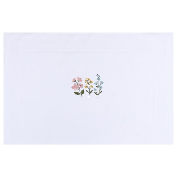 REGALWOVEN 100% Cotton Bathroom Rug Absorbent Embroidered Bath Mat Washable Floor Towel Mat Luxury Hotel Spa Shower Home Decor White Floral Pattern 32" x 20"