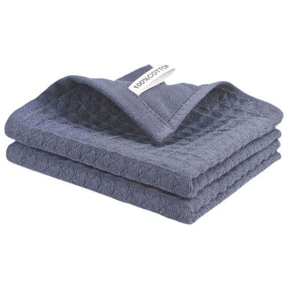 REGALWOVEN 100% Cotton Waffle Weave Kitchen Towels, 2 Pack Solid Color Dish Cloths with Hanging Loop Grey 12" x 12"