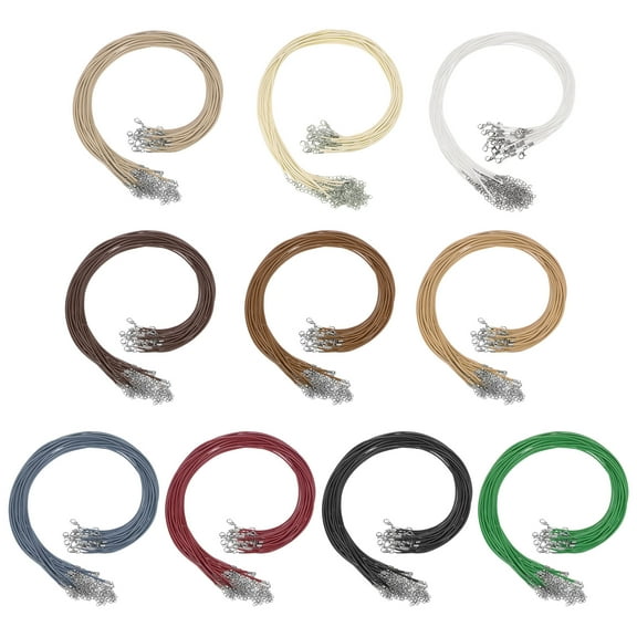 REGALWOVEN 100Pcs Waxed Necklace Cord Bulk 10 Colors 1.5mm Dia 17.72" String Rope with Chain Clasp