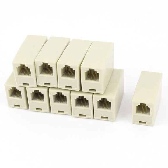 Uxcell 10 Pcs 8P4C RJ-11 Plastic Phone Line Cable Coupler Connector Socket Adapter Khaki 62g