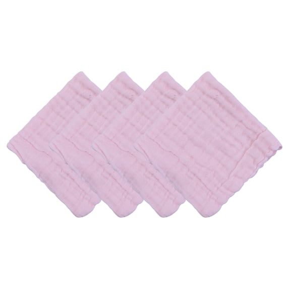 REGALWOVEN 12" x 12" Cotton Muslin Washcloths, Soft & Absorbent Reusable Face Cloths for Bathroom, Kitchen, Gym, Spa, Office Pink 4pk