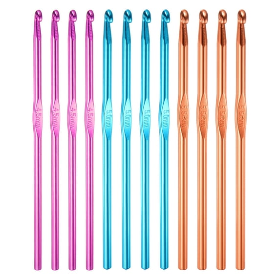 REGALWOVEN 12Pcs Aluminum Crochet Hook 4.5mm 5mm 5.5mm Knitting Needles for DIY Craft Purple Blue Orange