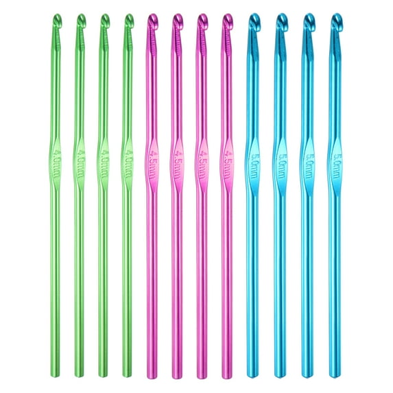 REGALWOVEN 12Pcs Aluminum Crochet Hook 4mm 4.5mm 5mm Knitting Needles for DIY Craft Green Purple Blue