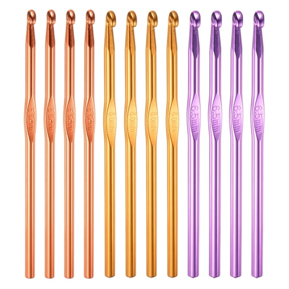 REGALWOVEN 12Pcs Aluminum Crochet Hook 5.5mm 6mm 6.5mm Knitting Needles for DIY Craft Orange Gold Purple