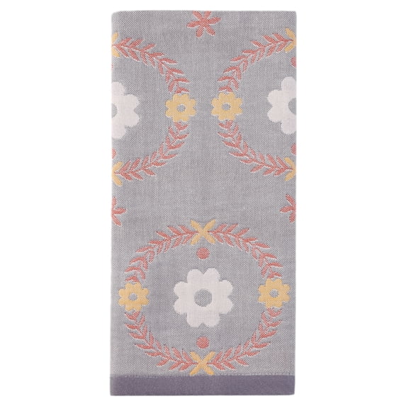REGALWOVEN 13 x 29 Inch Cotton Floral Jacquard Hand Towel, Soft Absorbent Decorative Towel for Bathroom, Kitchen Grey 1pk