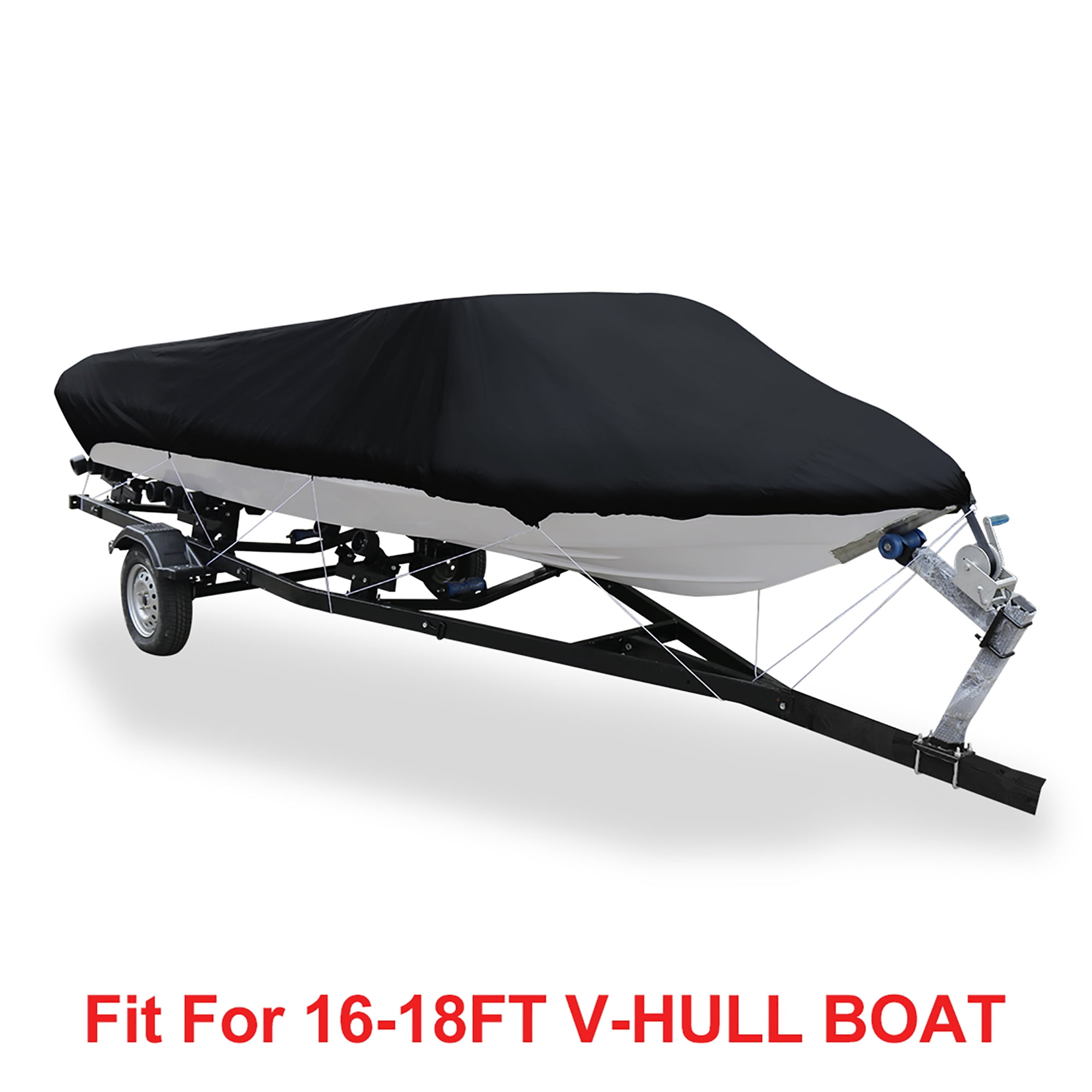 210D Waterproof Trailerable V-Hull Boat Cover, Black 
