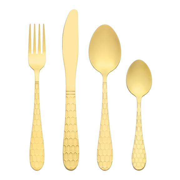 REGALWOVEN 16 Pieces Silverware Set, Stainless Steel Flatware Set, Mirror Polished Cutlery Set, Serving Set for Kitchen Eating Gold 16